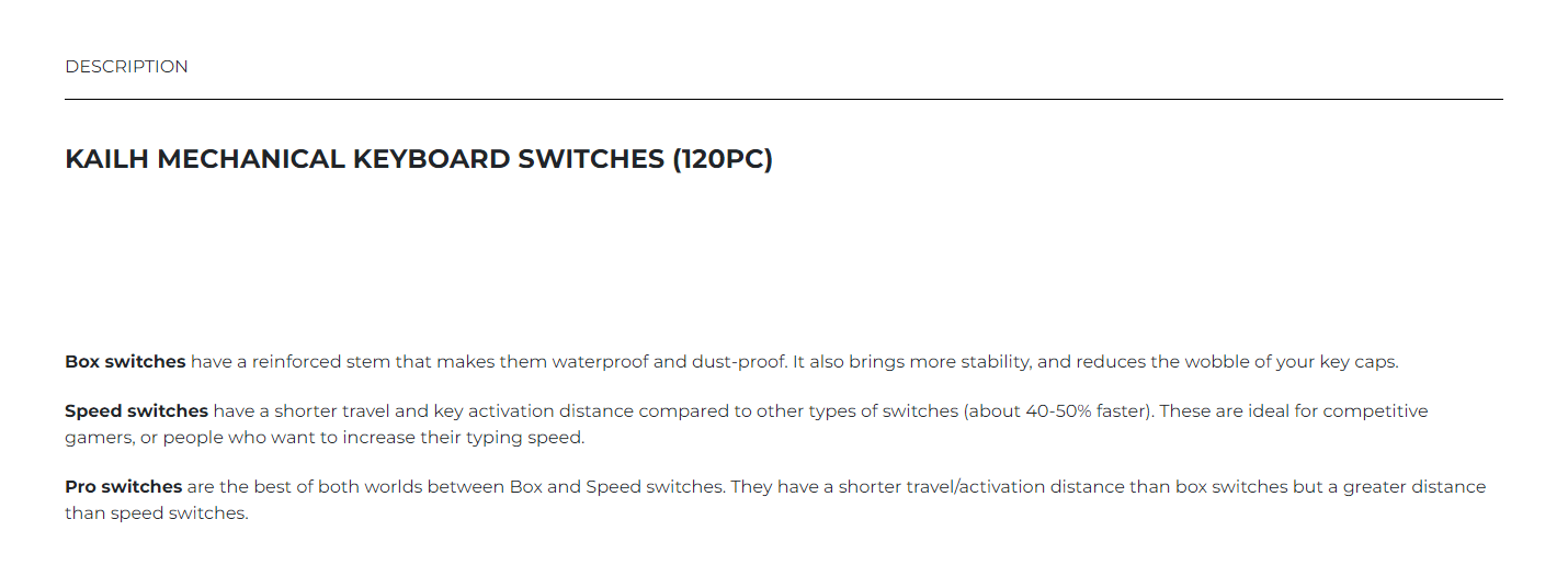 A large marketing image providing additional information about the product Glorious Kailh Speed Copper Switch Set (40g Tactile) 120pcs - Additional alt info not provided